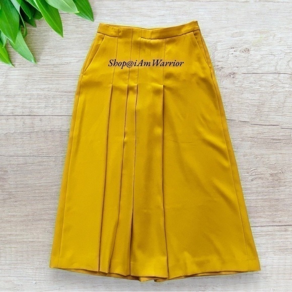 Zara RARE bright yellow pleated highrise cropped wide leg pants *shop@iamwarrior - Picture 6 of 13